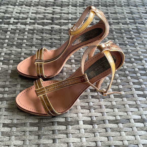 Coach Gold Leather Strapped Heels - Picture 3 of 8